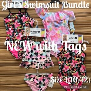Girls Swimsuit NEW with Tags 5 Pc Bundle Hurley Target Cat & Jack Size L(10/12)